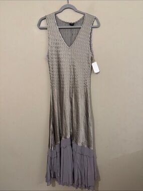 NWOT Komarov Lace Trim Tiered Charmeuse & Chiffon Cocktail Dress, Gray, Large